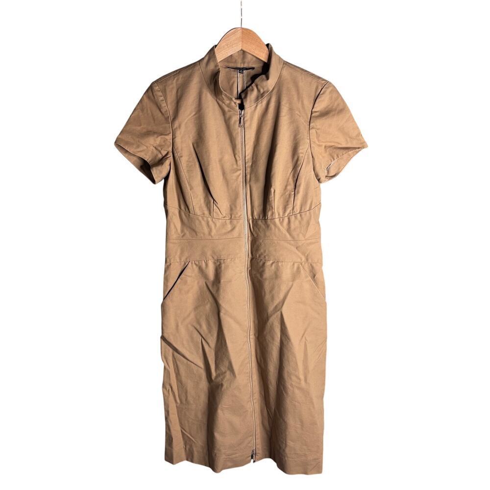 Lafayette 148 New York Zip Front Fitted Dress Tan Size 6